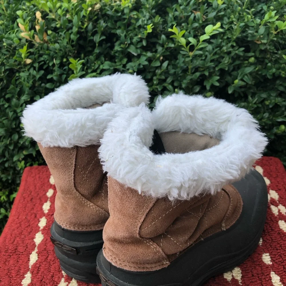 Champion THERMOLITE BROWN LEATHER SUEDE FAUX FUR ACCENT ZIPPER SNOW BOOTS SIZE 8